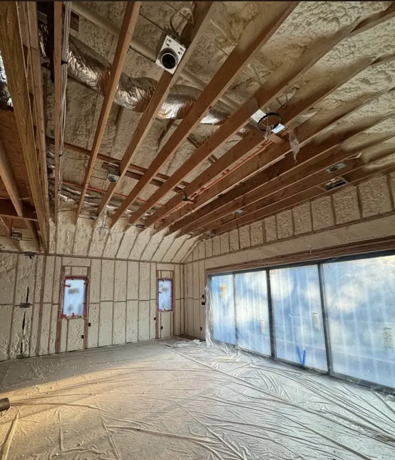 Interior walls and ceiling insulated with spray foam during new construction in Mount Vernon